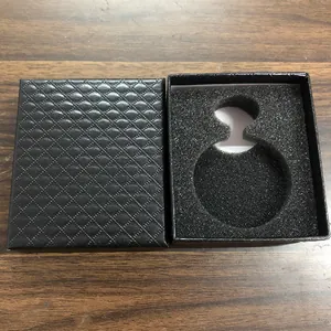 Elegante schwarze Taschenuhren-Geschenkbox mit Rautenstruktur und Schaumstoff.