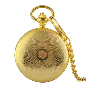 Squisito orologio da taschino meccanico vintage in oro con coperchio e catena classici