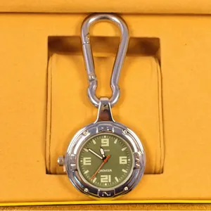 Vintage-Karabiner-Taschenuhr mit grünem Zifferblatt und Quarzwerk für Wanderungen
