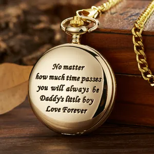 Gepersonaliseerd gouden zakhorloge voor zoon met een liefdevolle tekst van vader