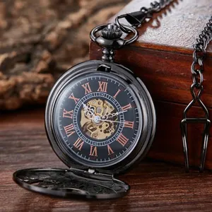 Orologio da taschino meccanico vintage classico con movimento scheletrato e numeri romani