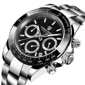Men's Quartz Chronograph Watch Stainless Steel Sapphire Crystal Waterproof Luminous Date Sport Luxury Wristwatch For Men