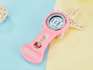 Pink silicone digital nurse watch with cute cartoon nurse design for medical use