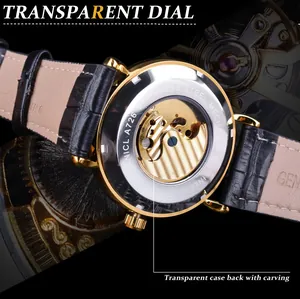 Macro view of automatic mechanical watch transparent case back with movement details