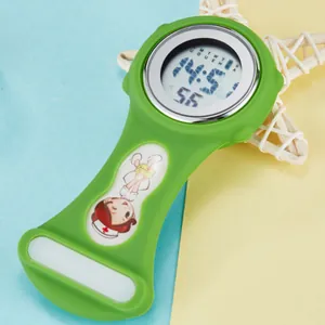Professional Digital Nurse Fob Watch With Silicone Cover Cartoon Pattern Date Week Display Lapel Pin Medical Pocket Watch