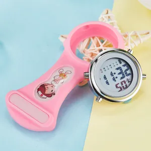 Pink silicone digital nurse fob watch with cartoon nurse design and stopwatch function