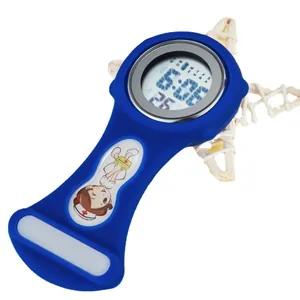 Blue silicone digital nurse fob watch with cartoon nurse and weekday display