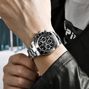 PAGANI DESIGN men's chronograph quartz watch with stainless steel strap and black dial