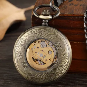 Vintage Automatik-Taschenuhr aus Bronze mit einem hohlen Skelett-Rückseite-Design