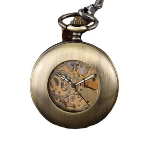Klassische mechanische Automatik-Taschenuhr aus Bronze mit gebürstetem Skelett-Finish