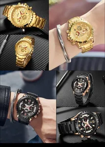 Luxe WWOOR chronograaf herenhorloge met stalen band en multifunctionele wijzerplaten.