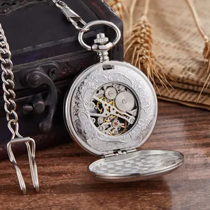 Detailed macro view of internal mechanical gears and movement of a skeleton pocket watch.
