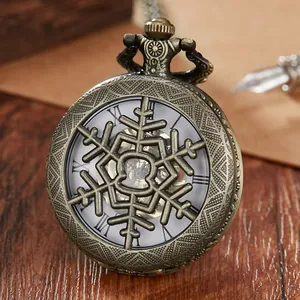Detailed shot of a vintage bronze mechanical pocket watch with snowflake carving