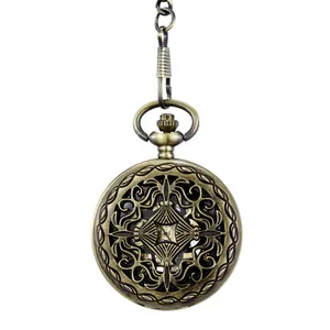 Vintage hollow carved mechanical pocket watch with antique bronze finish for unisex gift