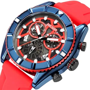 MEGIR 2209 Heren Sporthorloge Chronograaf Lichtgevend Waterdicht Kwartshorloge Siliconen Band Mode Casual Outdoor Polshorloge