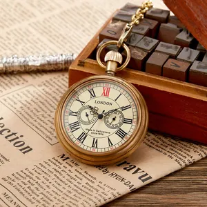 Reloj de Bolsillo Mecánico Retro Antiguo de Esfera Abierta para Hombre Mujer Números Romanos Esfera de 5 Manecillas Aleación Cobre