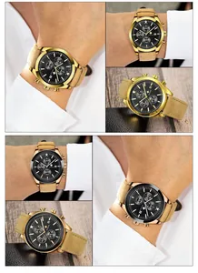 Vistas detalladas del reloj cronógrafo de cuarzo WWOOR para hombre con correa de cuero
