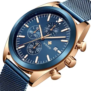 Reloj Cronógrafo para Hombre de Acero Inoxidable Luminoso Resistente al Agua Negocios Moda Reloj de Pulsera de Cuarzo Con Correa de Malla Cuero Reloj de Moda Hombre