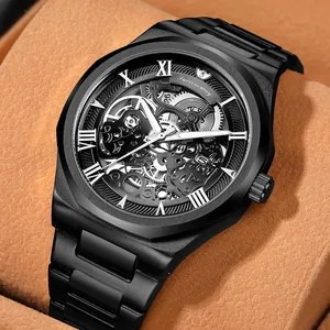 Ανδρικό Επαγγελματικό Ρολόι Quartz με Σκελετό Ρωμαϊκούς Αριθμούς και Λουράκι από Κράμα Οκταγωνική Στεφάνη