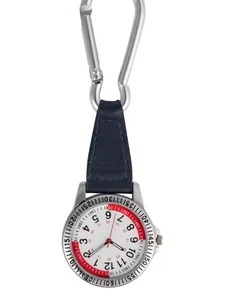Karabijnhorloge met blauwe leren band en witte wijzerplaat voor verpleging
