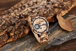 Detail view of camouflage sports watch with dual display and durable silicone strap