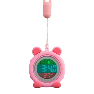 Detailed view of a cute pink cartoon silicone digital nurse fob watch with LCD screen