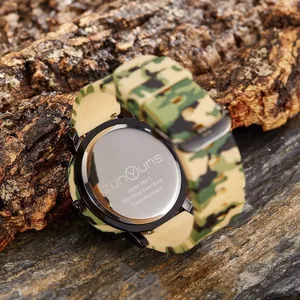 Outdoor camouflage sports watch featuring silicone strap and stainless steel back