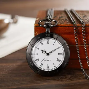 Vintage Pocket Watch Alloy Quartz Roman Numerals Transparent Open Face Pendant Watch With Chain For Men Women Unisex Gift