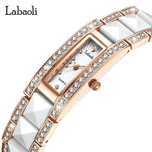 Labaoli elegant women's fashion watch with white ceramic strap and crystal accents