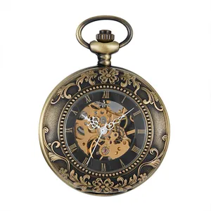 Vintage mechanical pocket watch with Roman numerals and floral engraving