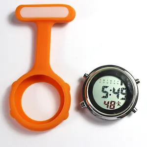 Montre infirmière numérique en silicone avec affichage lumineux et boîtier orange