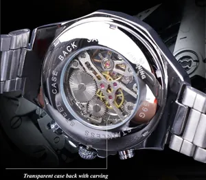 Detaillierte Makroansicht der Forsining mechanischen Uhr mit transparentem Gehäuseboden