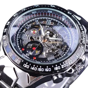 Forsining Luxus Herren Edelstahl Skelett mechanische Handaufzugsuhr mit Tachymeter