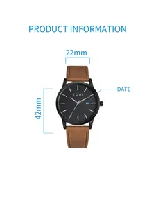 Détail de la montre TOMI montrant le cadran de 42 mm et le bracelet de 22 mm