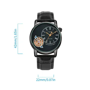 Orologio al quarzo TOMI face gear con cinturino in pelle nera e quadrante da 42 mm