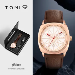 Elegante reloj de cuarzo vintage TOMI con fecha y pulsera a juego en una caja de regalo