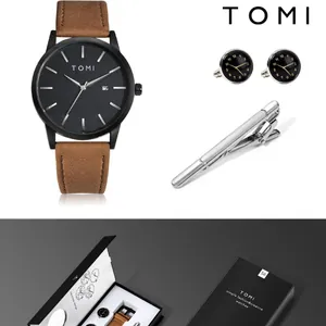 Coffret cadeau montre TOMI design minimaliste étanche avec boutons de manchette chic