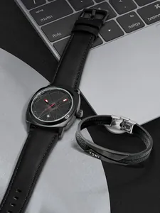 Reloj de cuarzo cuadrado TOMI premium con fecha y juego de pulseras de cuero a juego
