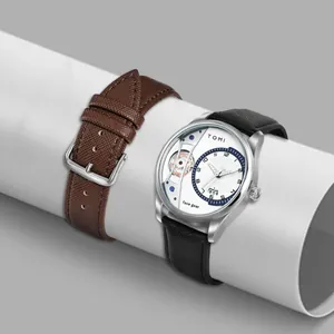 Minimalistische TOMI Herrenuhr mit Lederarmband und einzigartigem Zifferblattdesign