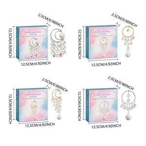Vue détaillée de 4 kits attrape-soleil DIY montrant les dimensions et les cristaux.