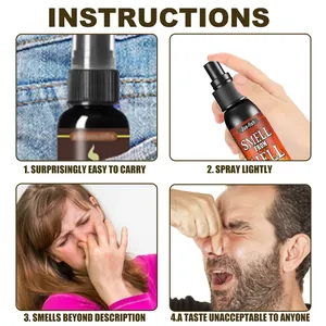 Instructional guide for Jue Fish prank stink spray showing portability and reactions