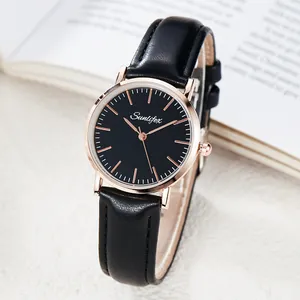 Men Quartz Watch Fashion Minimalist Business Style With Leather Strap Rose Gold Alloy Case Round Dial Analog Wrist Watch