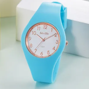 Reloj de Pulsera de Cuarzo de Moda Minimalista para Mujer Correa de Silicona Esfera Redonda Pantalla Analógica Informal