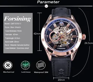 Especificaciones detalladas del reloj mecánico automático para hombre Forsining.