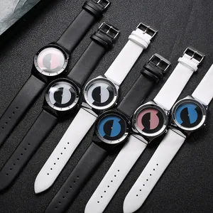 Collection de montres à quartz minimalistes avec cadrans rotatifs créatifs et bracelets cuir