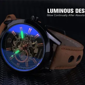 Reloj mecánico automático Forsining para hombre con agujas luminosas y correa de cuero