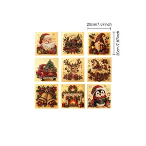 Detailed view of 9 festive Christmas diamond painting designs with 20x20cm size markings