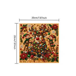 Detailed view of DIY Christmas reindeer diamond painting kit, size 20x20 cm / 7.87 inch