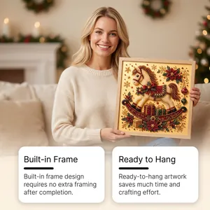 Detail view of a finished Christmas pearl painting with a built-in wooden frame.