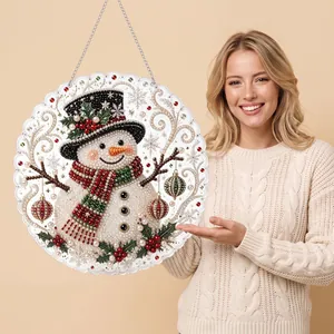Close-up of a festive Christmas snowman pearl and diamond painting hanging ornament